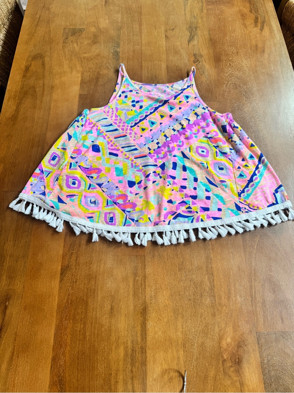Lilly Pulitzer Tassel Hem Cold Shoulder Tank Top XS Pink Print